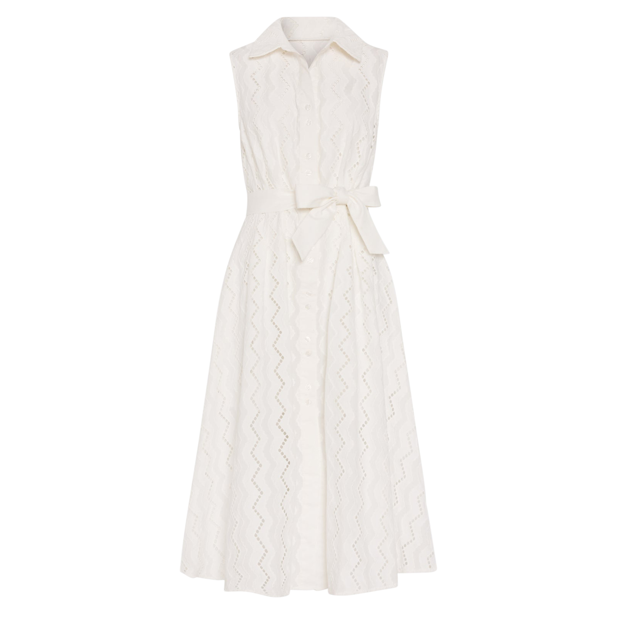 Leya Sleeveless Belted Eyelet Midi Dress