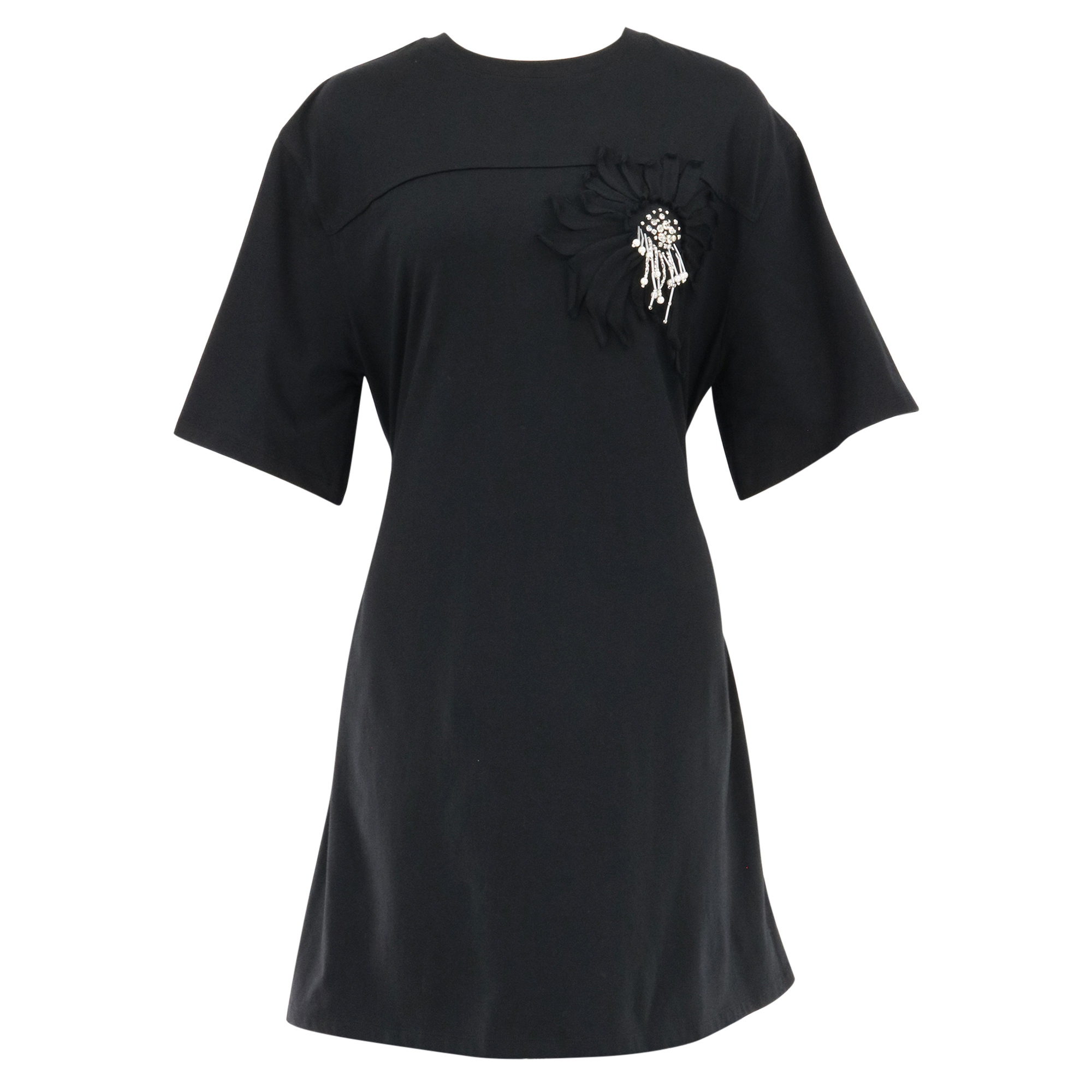 Short Sleeve Floral Applique T-Shirt Dress