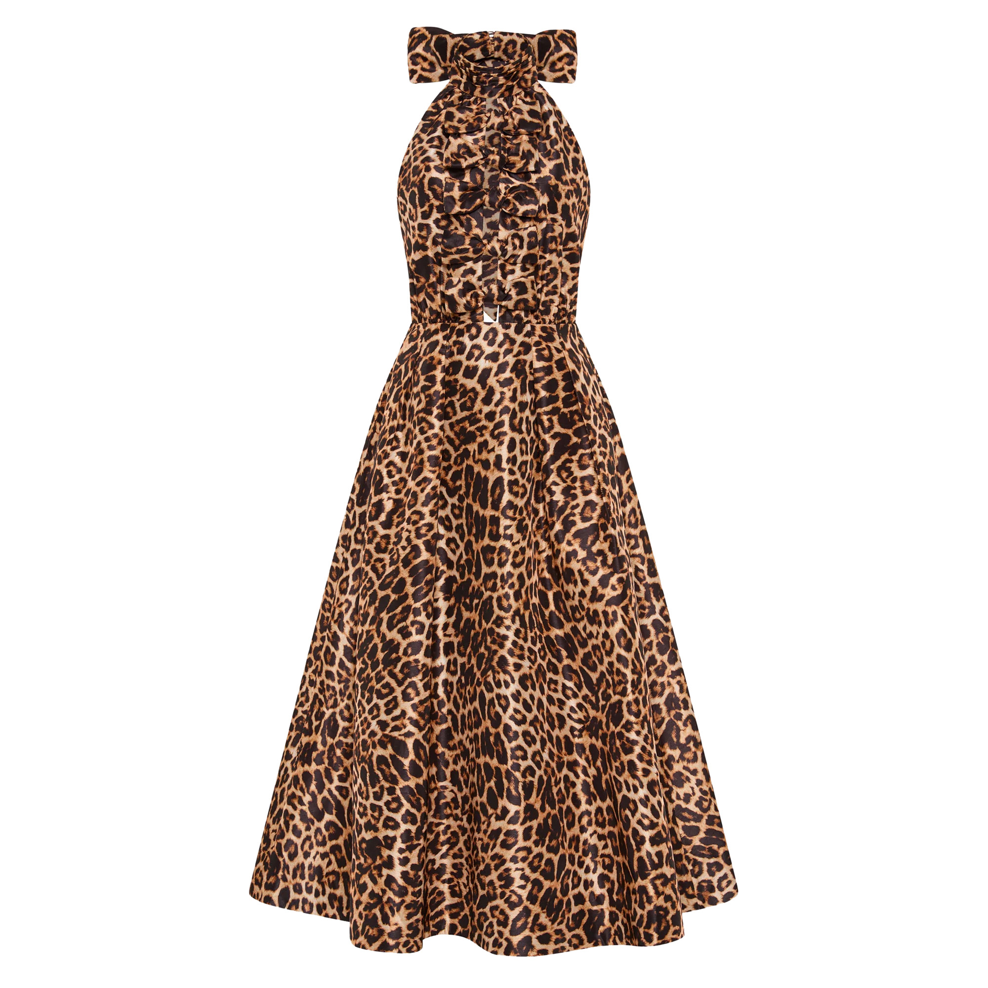 Clarice Sleeveless Halterneck Leopard Print Midi Dress