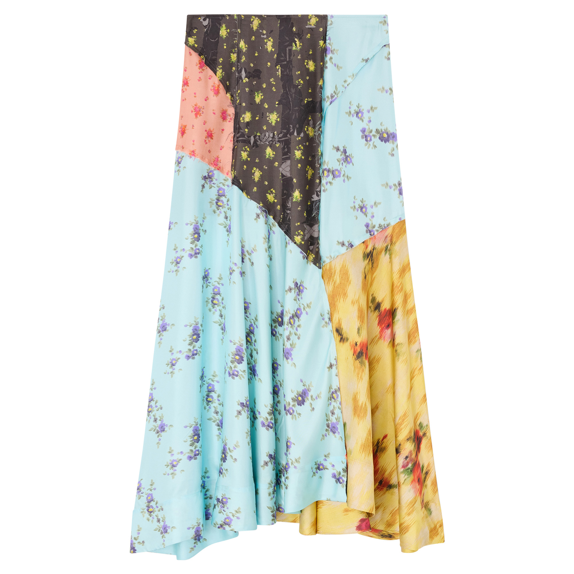 Long Sleeve Multi Printed Silk Twill Skirt