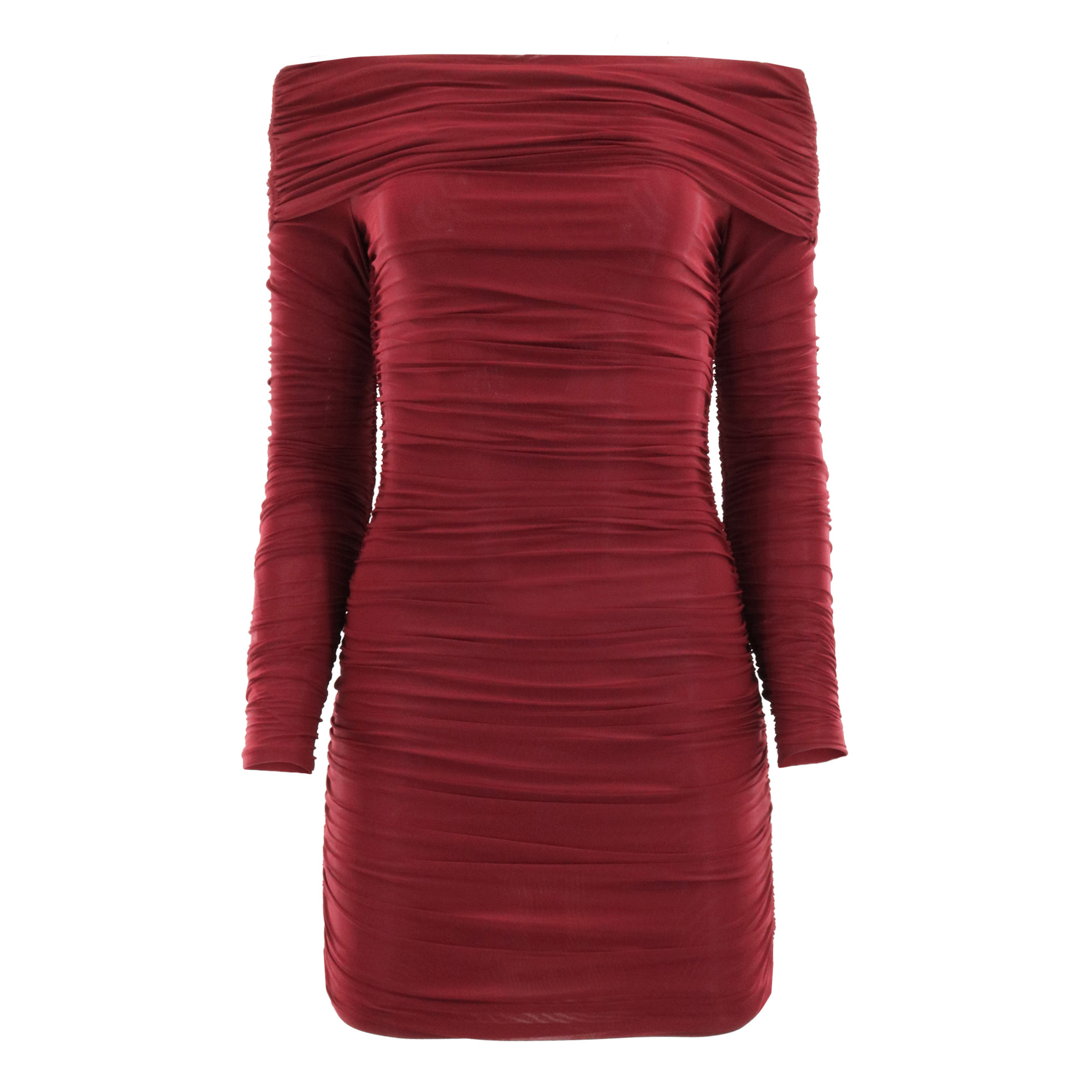 Kya Ruched Off-The-Shoulder Long Sleeve Mini Dress