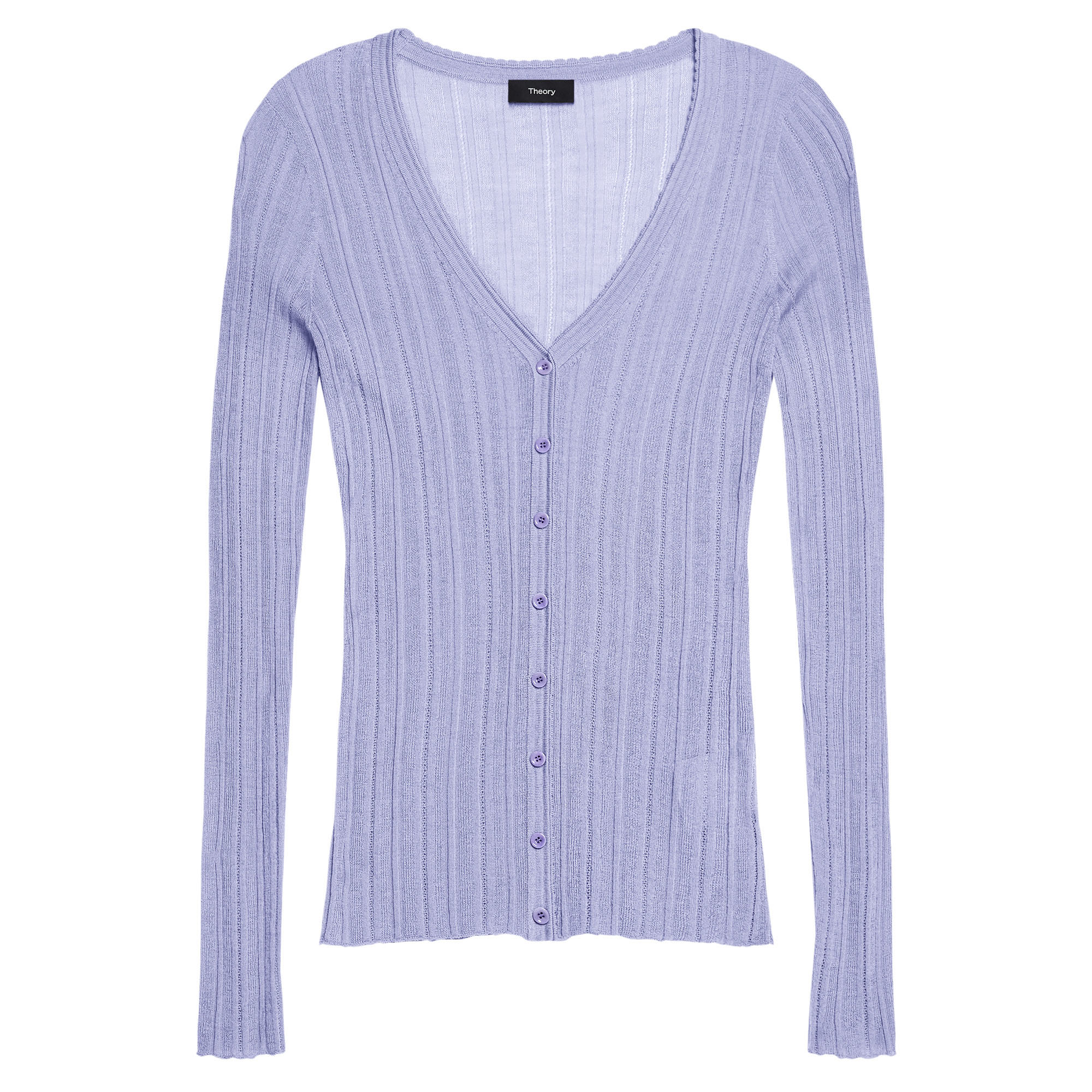 Long Sleeve Novel Pointelle Rib Wool Blend Cardigan
