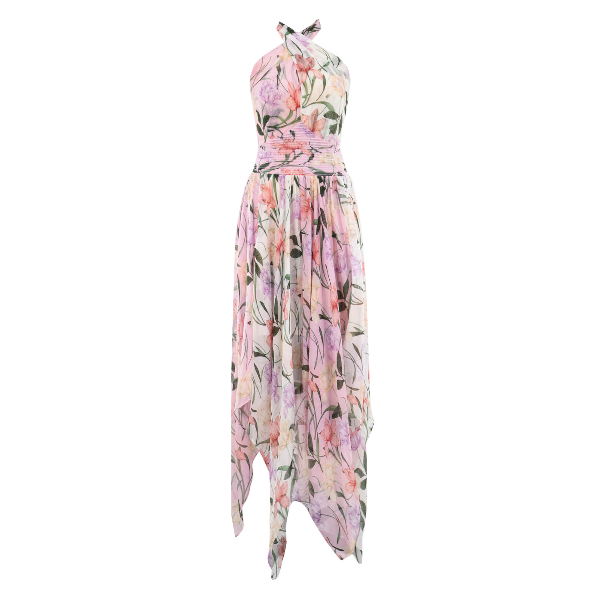 Sebastian Halterneck High-Low Silk Midi Dress