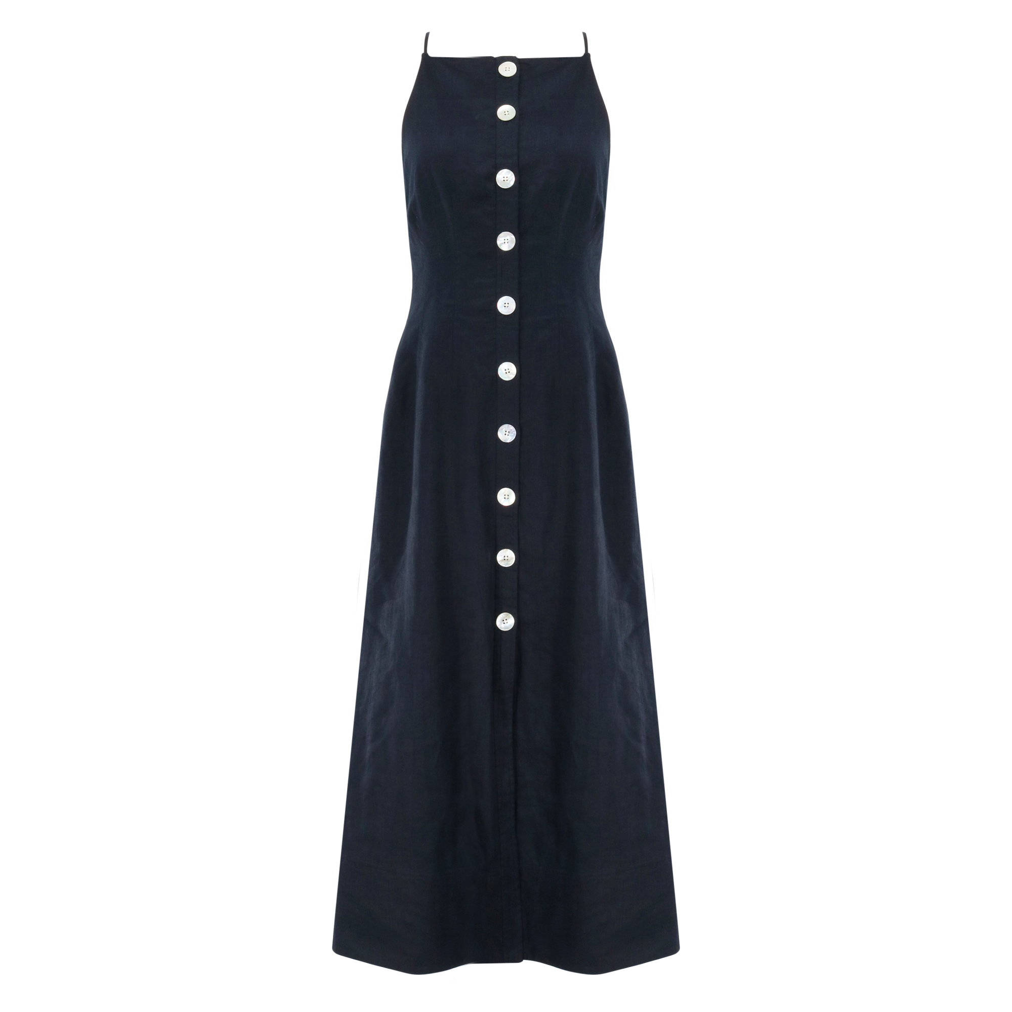 Georges Sleeveless Linen Button-Front Midi Dress