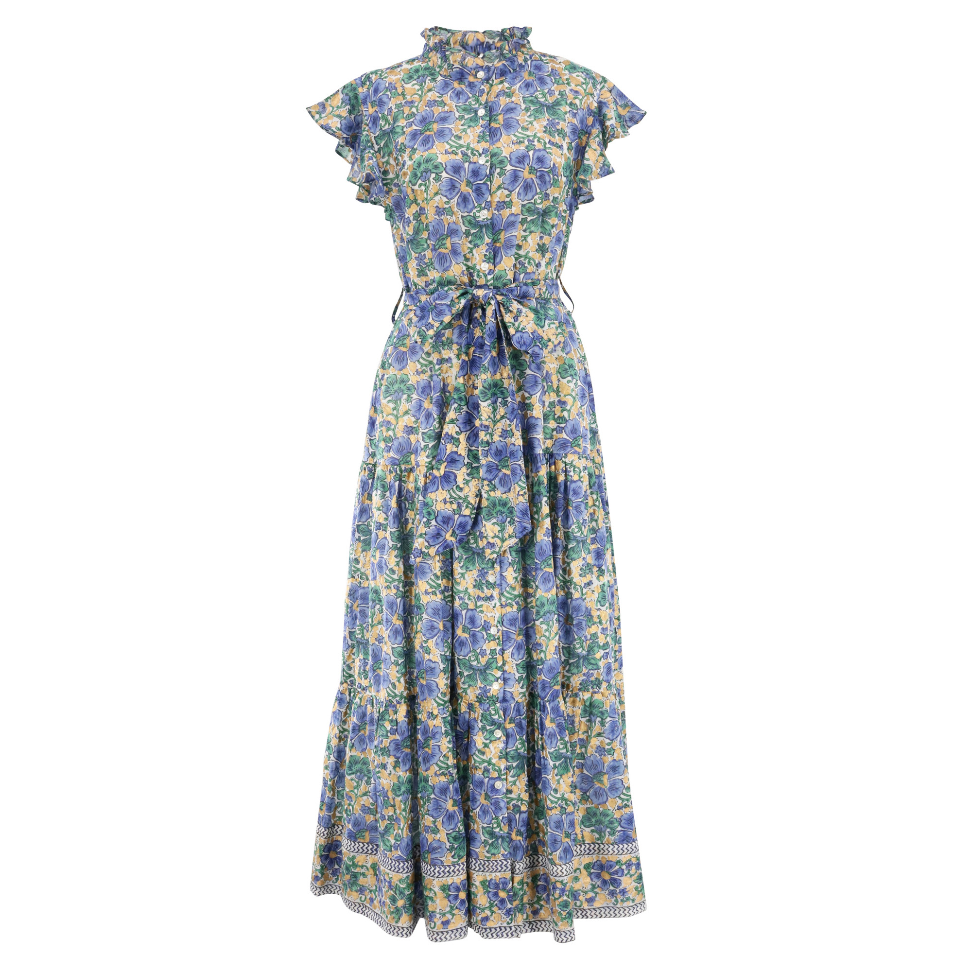 Short Sleeve Ruffle Collar Button Maxi Dress