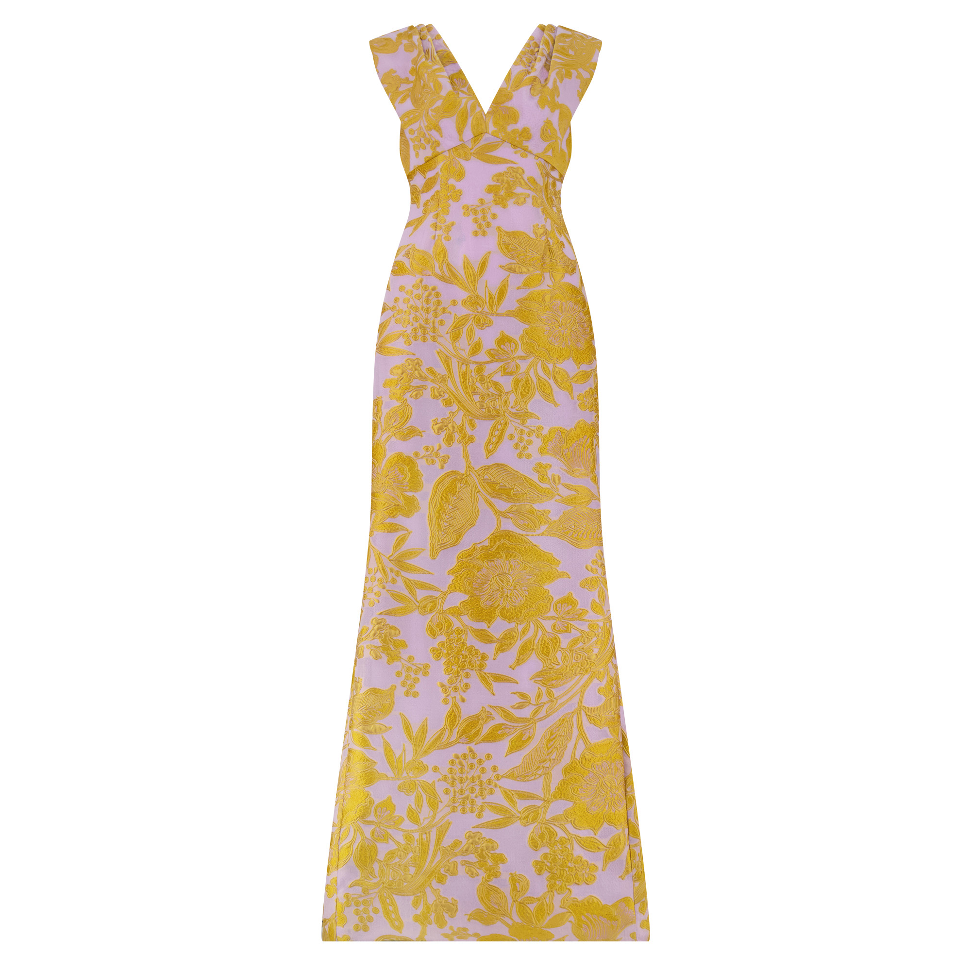 Cap Sleeve Floral Fil Coupe V-Neck Gown
