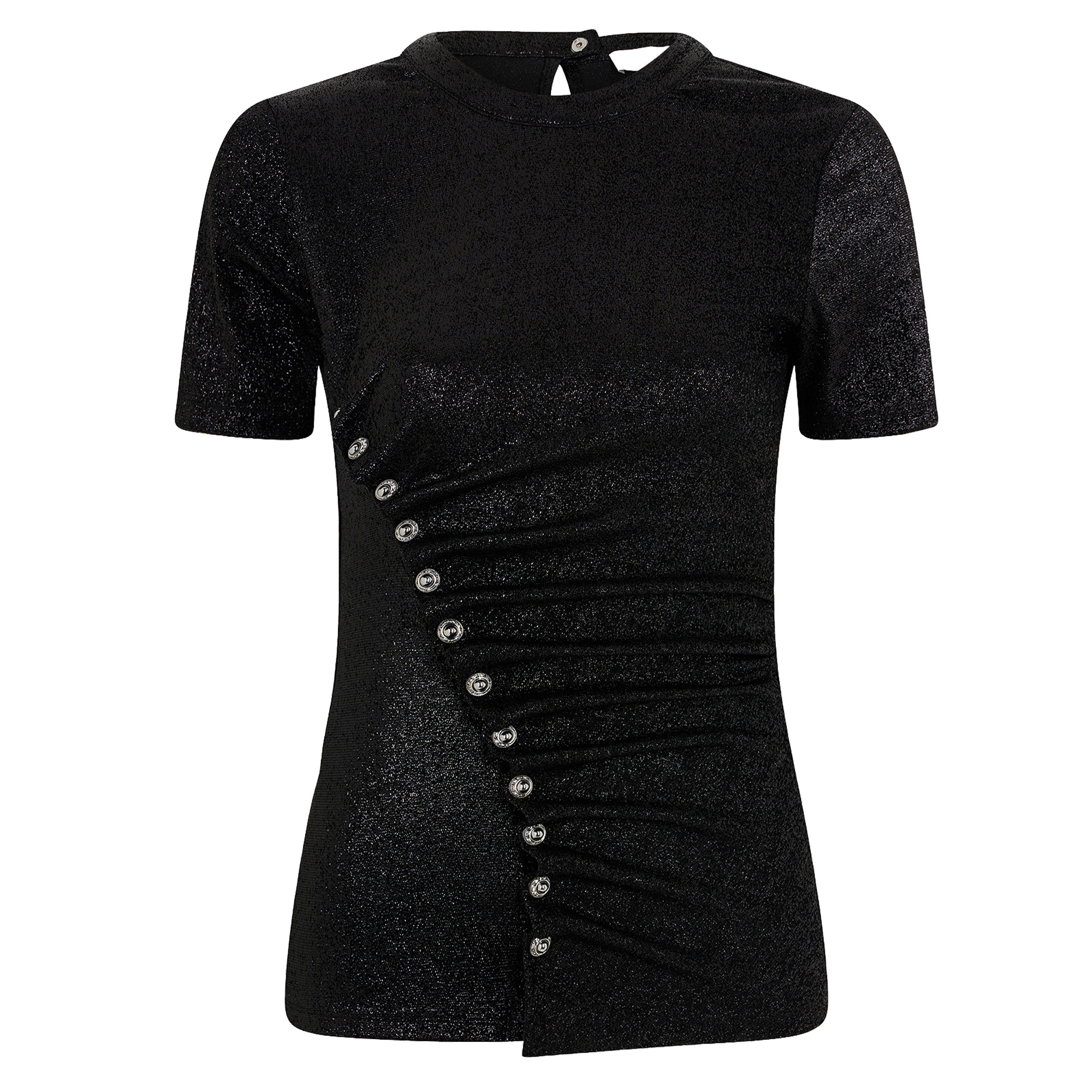 Asymmetric Short-Sleeve Stretch-Lurex Top