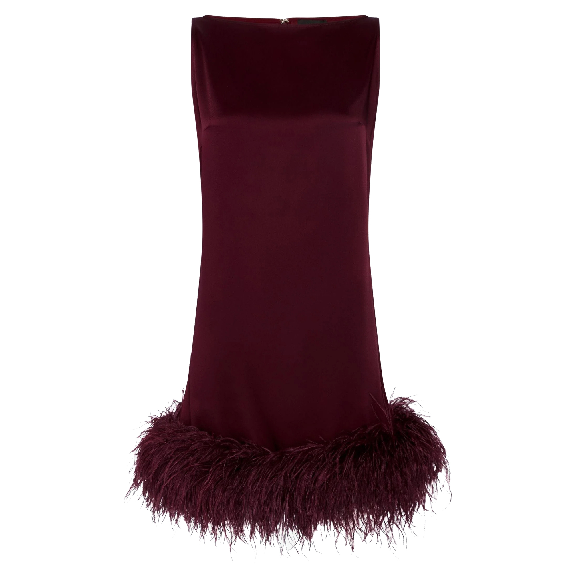 Sleeveless Satin Mini Dress With Feather Hem