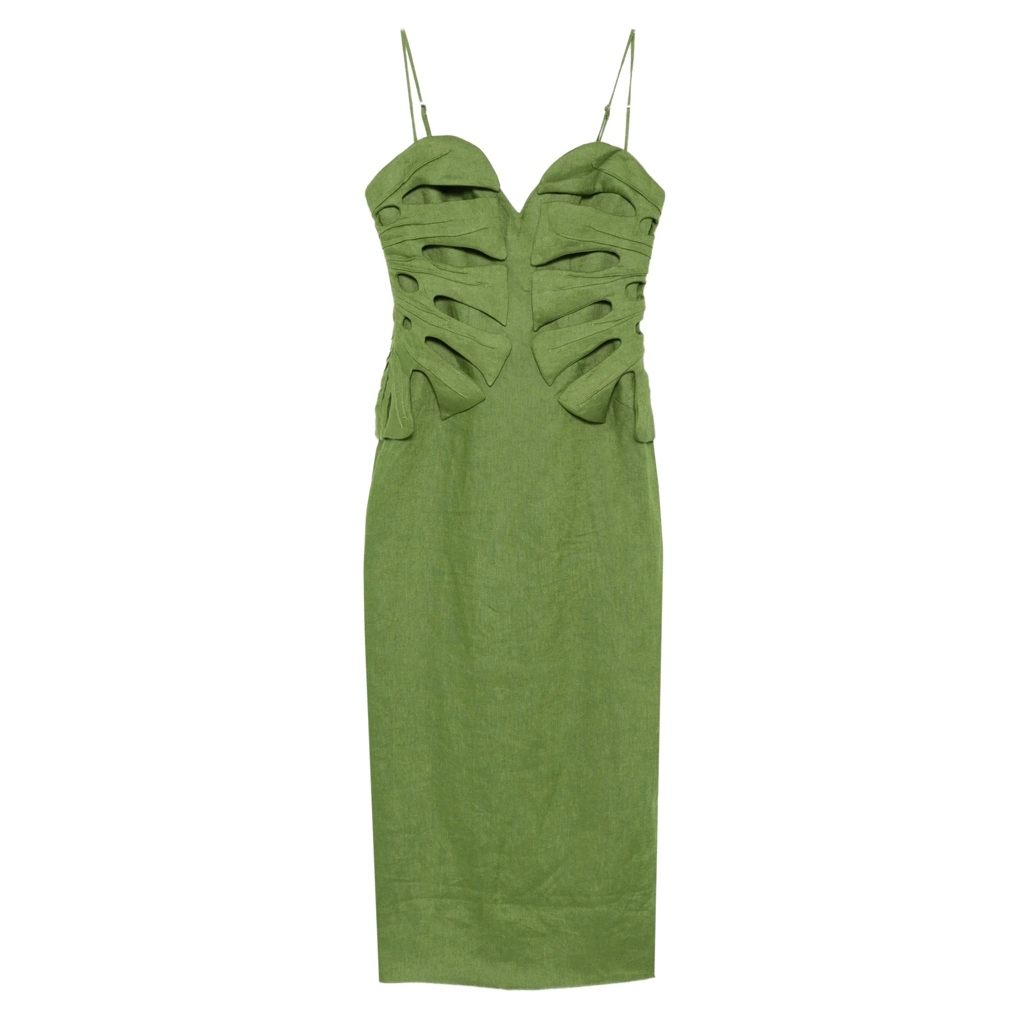 Monstera Leaf Sleeveless Linen Midi Dress
