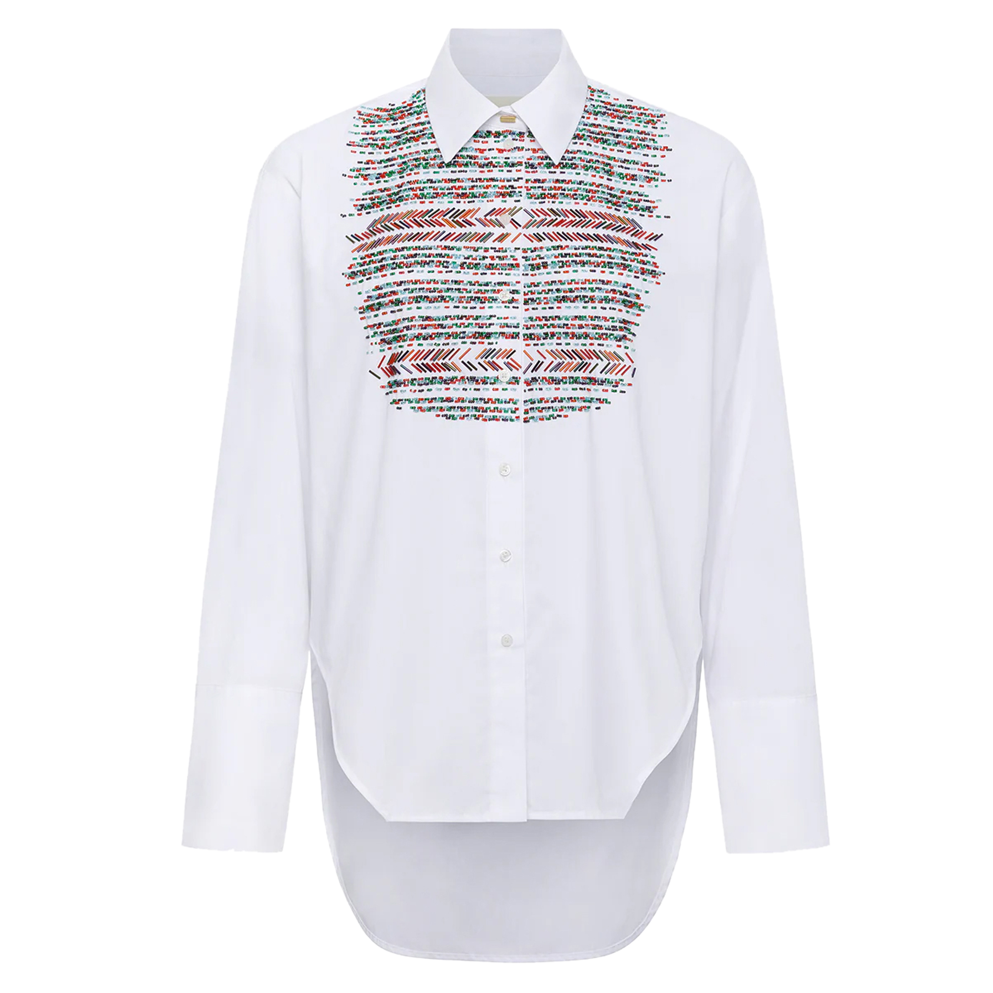 Sol Long Sleeve Button-Down Shirt With Bib Embroidery