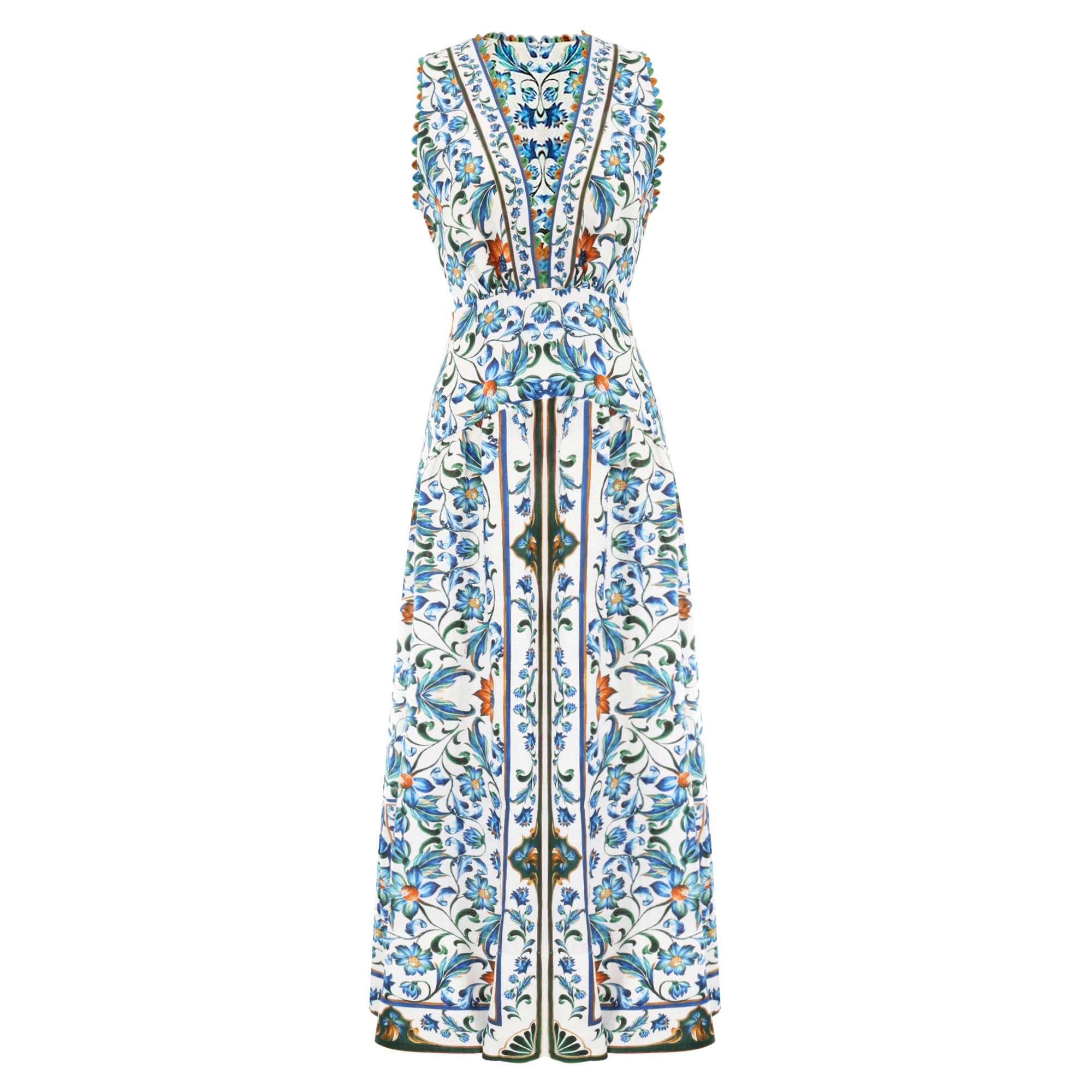 Sleeveless Flora Tile Scallop Maxi Dress