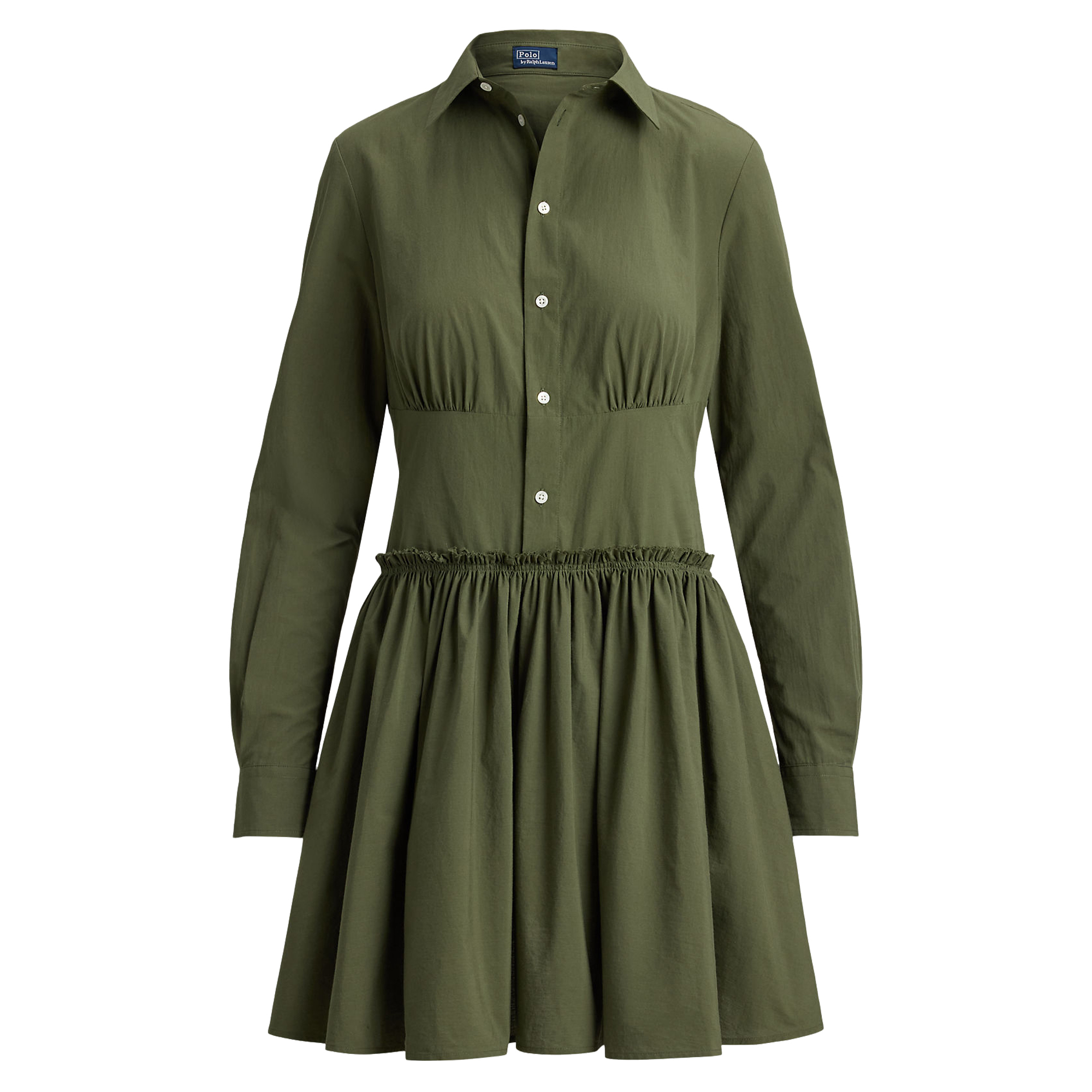 Long Sleeve Paneled Cotton Canvas Mini Shirtdress