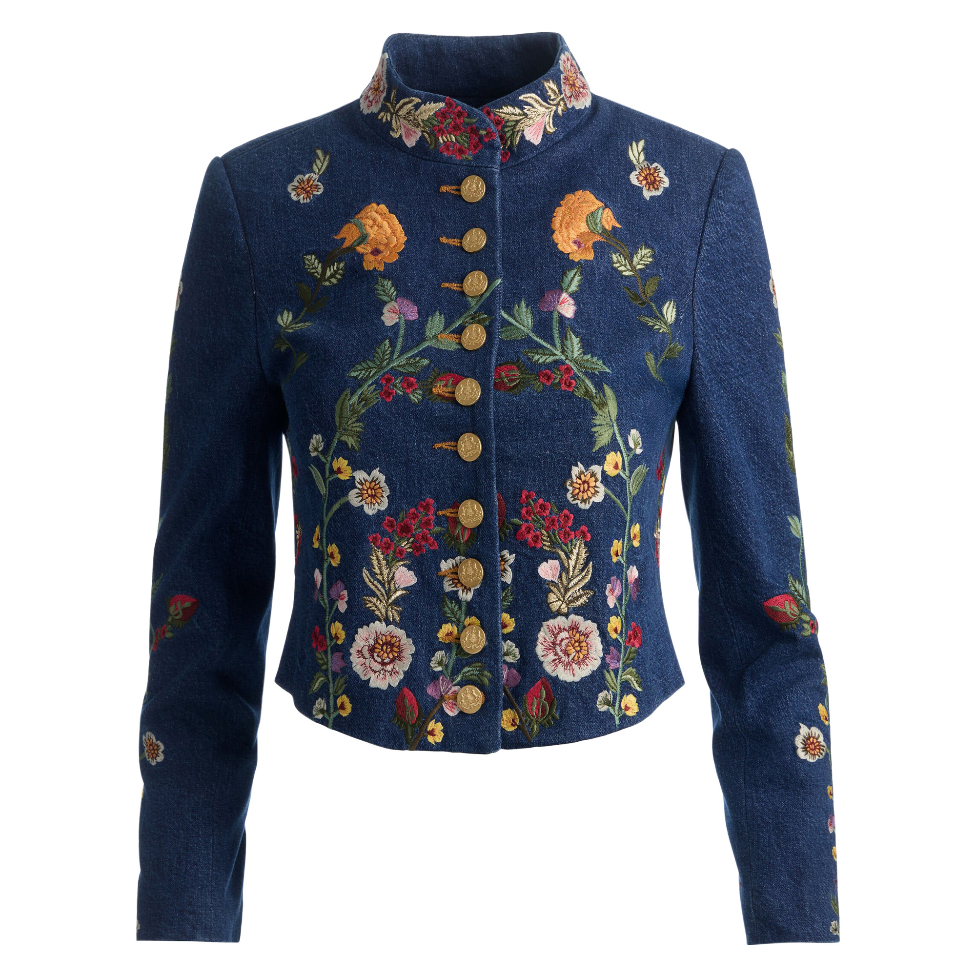 Emerson Embroidered Denim Cropped Military Jacket