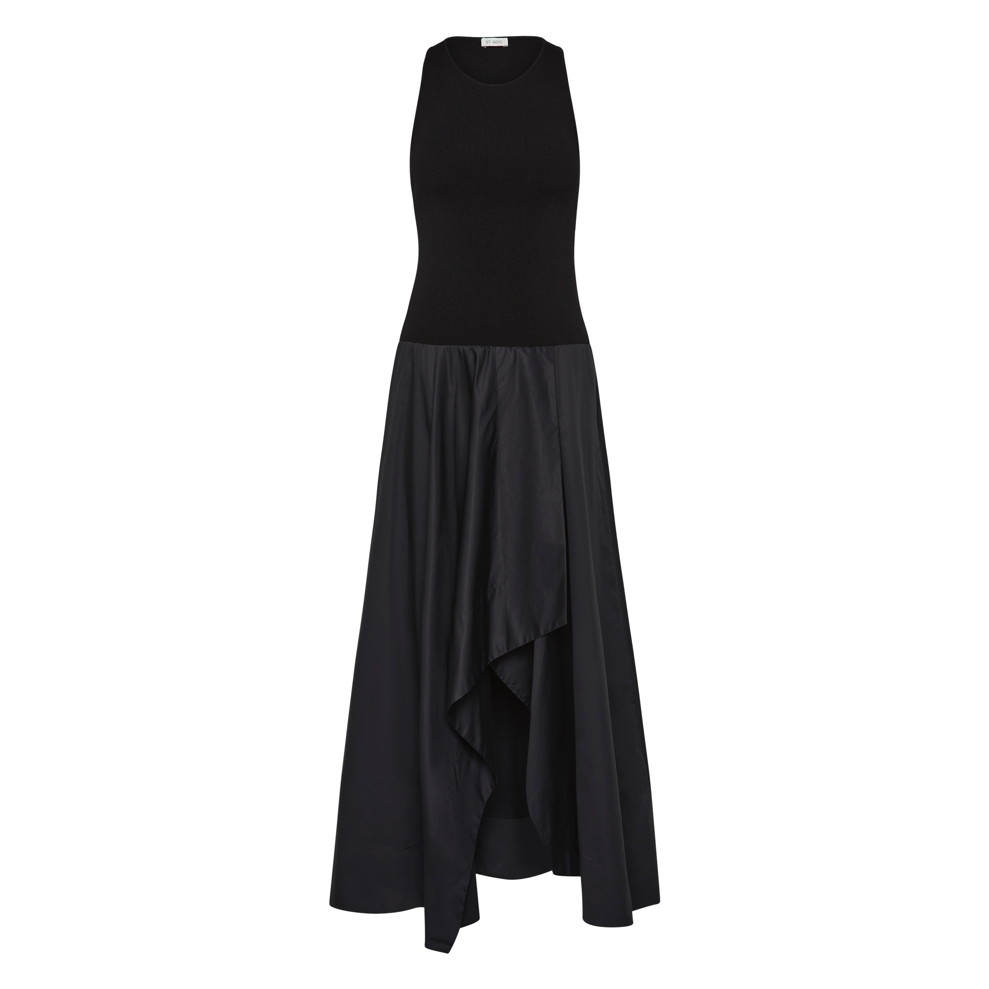 Sleeveless Knit Bodice Asymmetric Maxi Dress