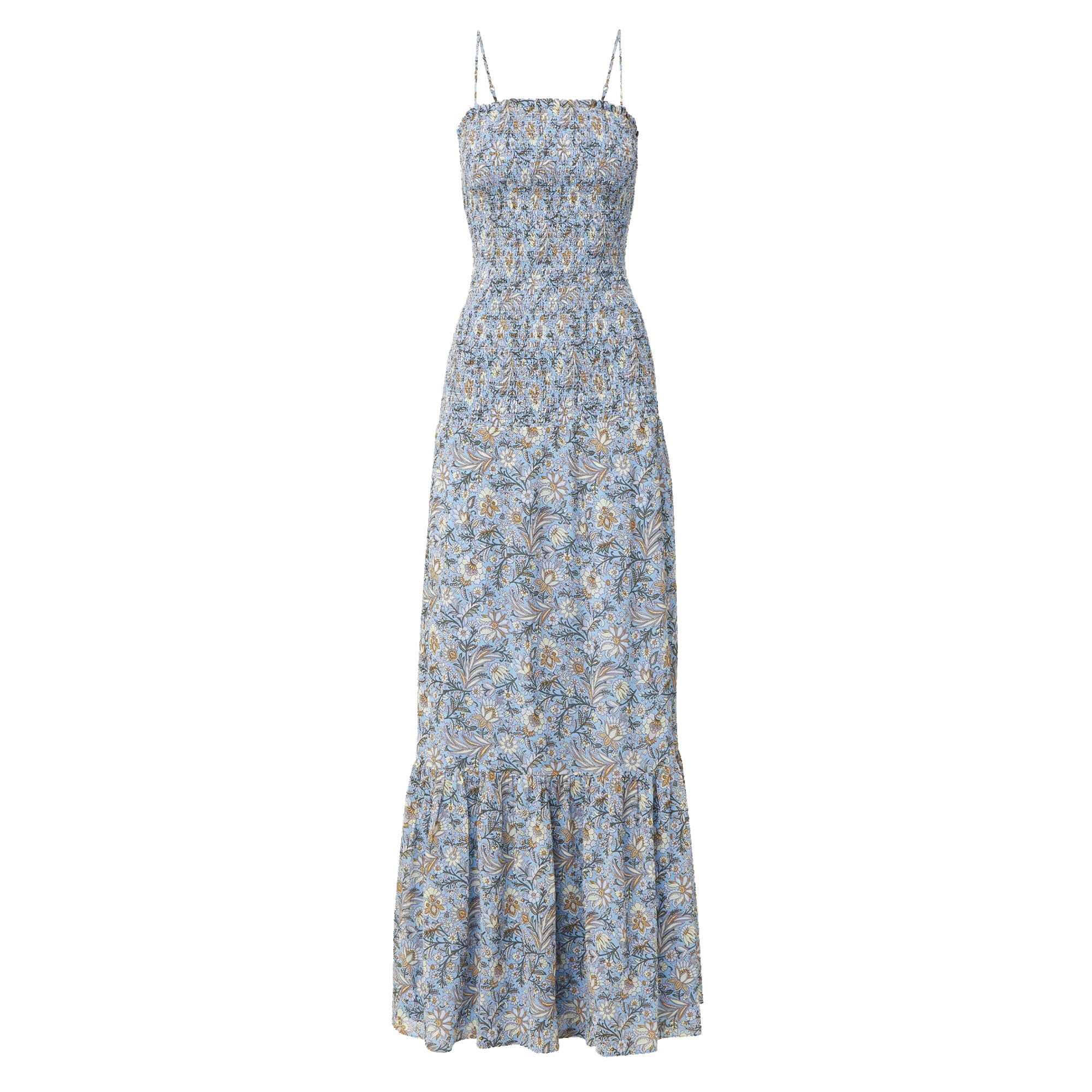 Clem Sleeveless Floral Chiffon Shirred Maxi Dress