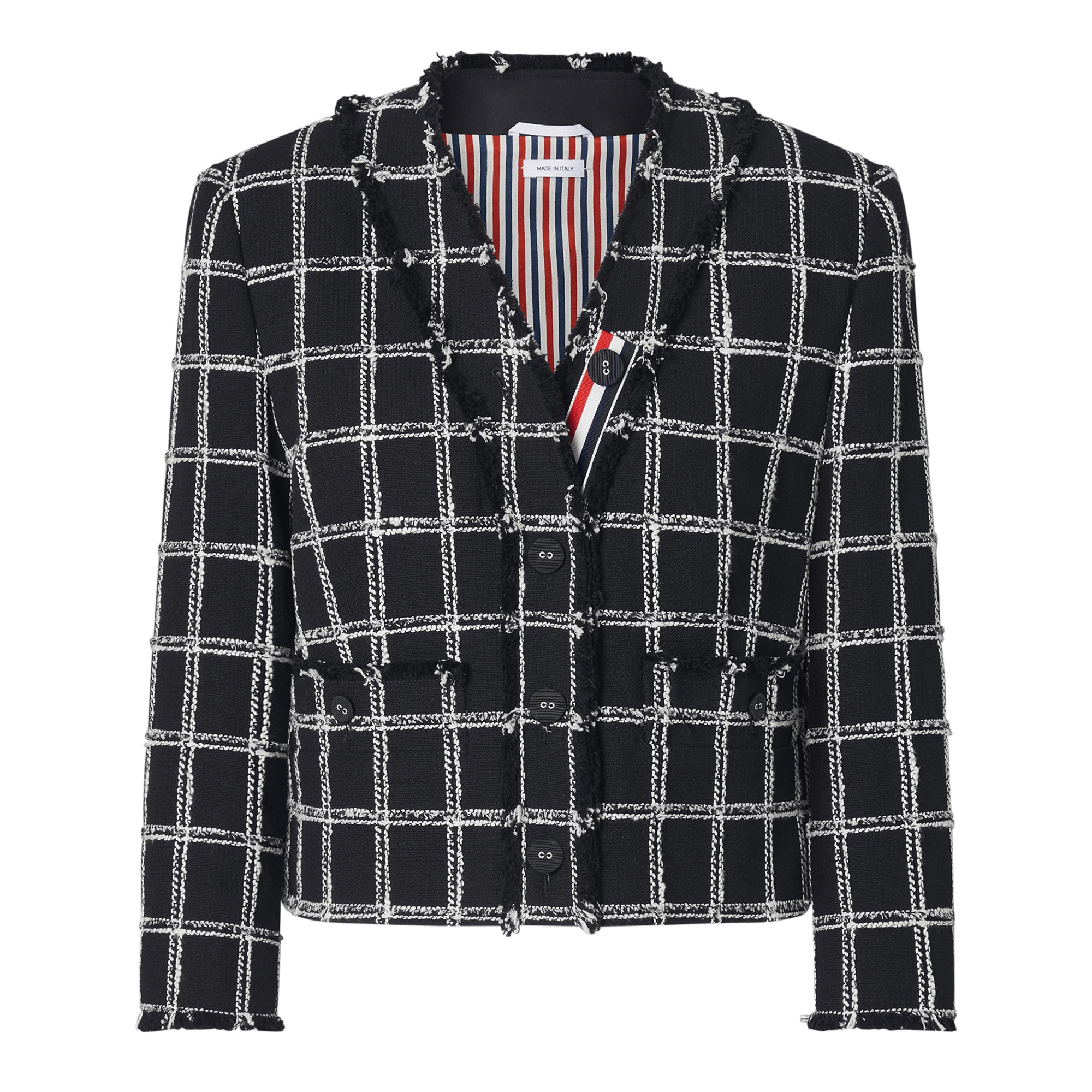 V-Neck Cardigan Jacket In Windowpane Houndstooth Tweed