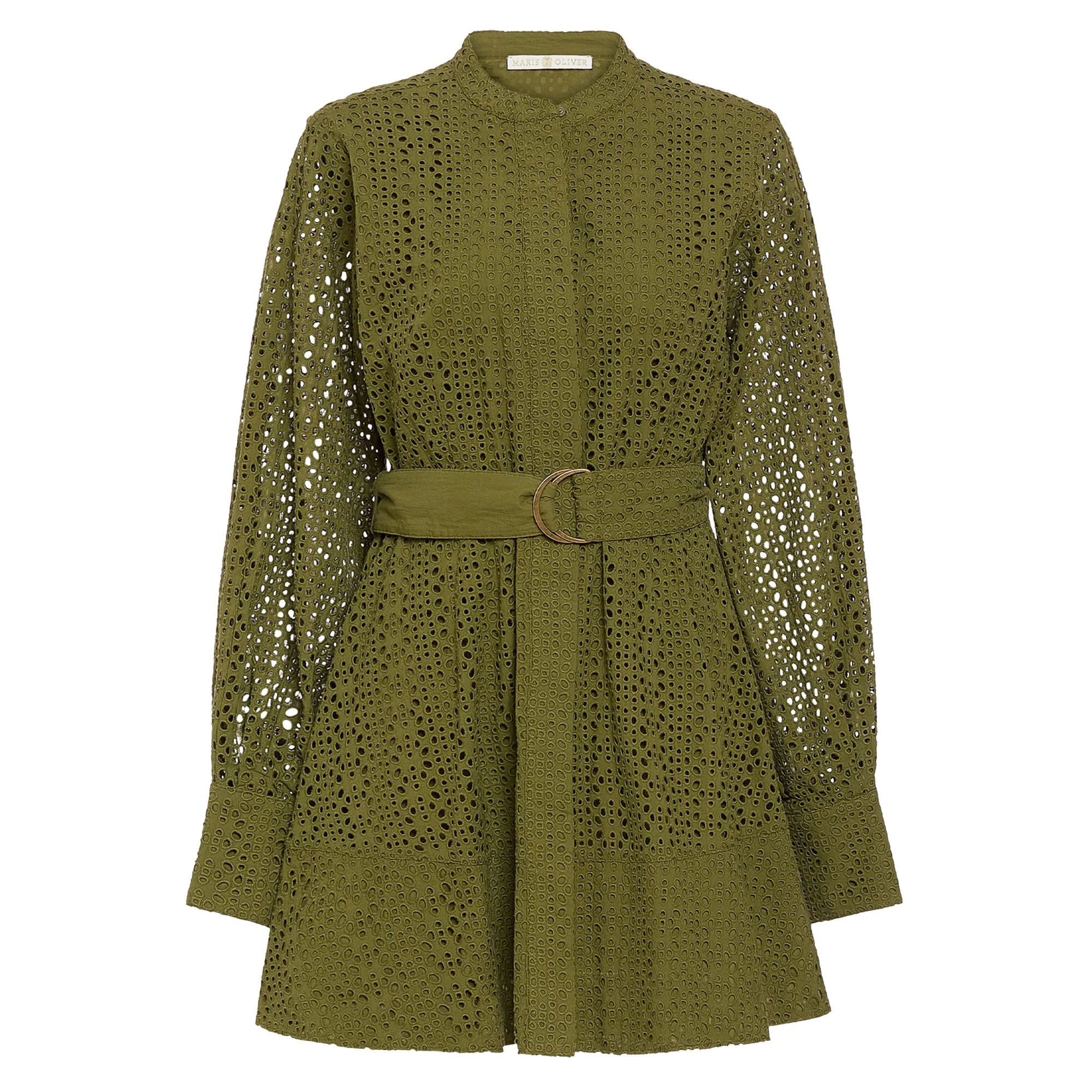 Hughes Long Sleeve Belted Eyelet Mini Dress