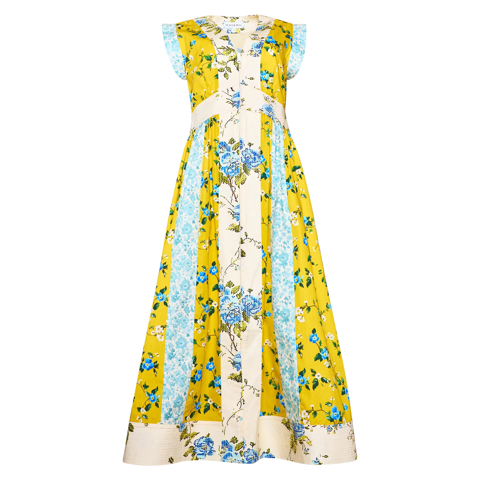 April Short Sleeve V-Neck Mixed Print Midi Dress