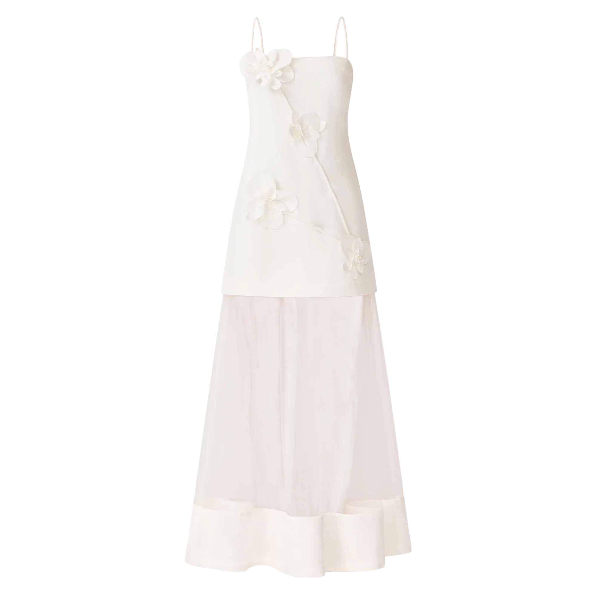 Reina Sleeveless 3D Floral Applique Sheer Panel Gown