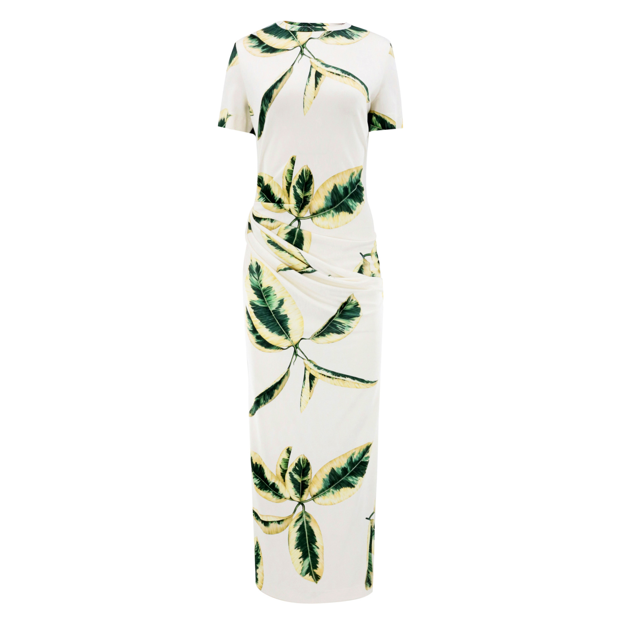 Ficus Leaves Print Jersey Dress