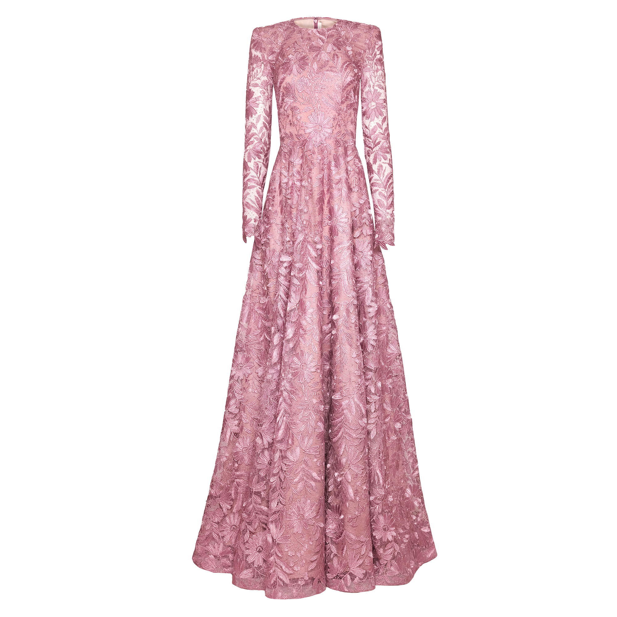 Metallic Lace Long Sleeve Gown