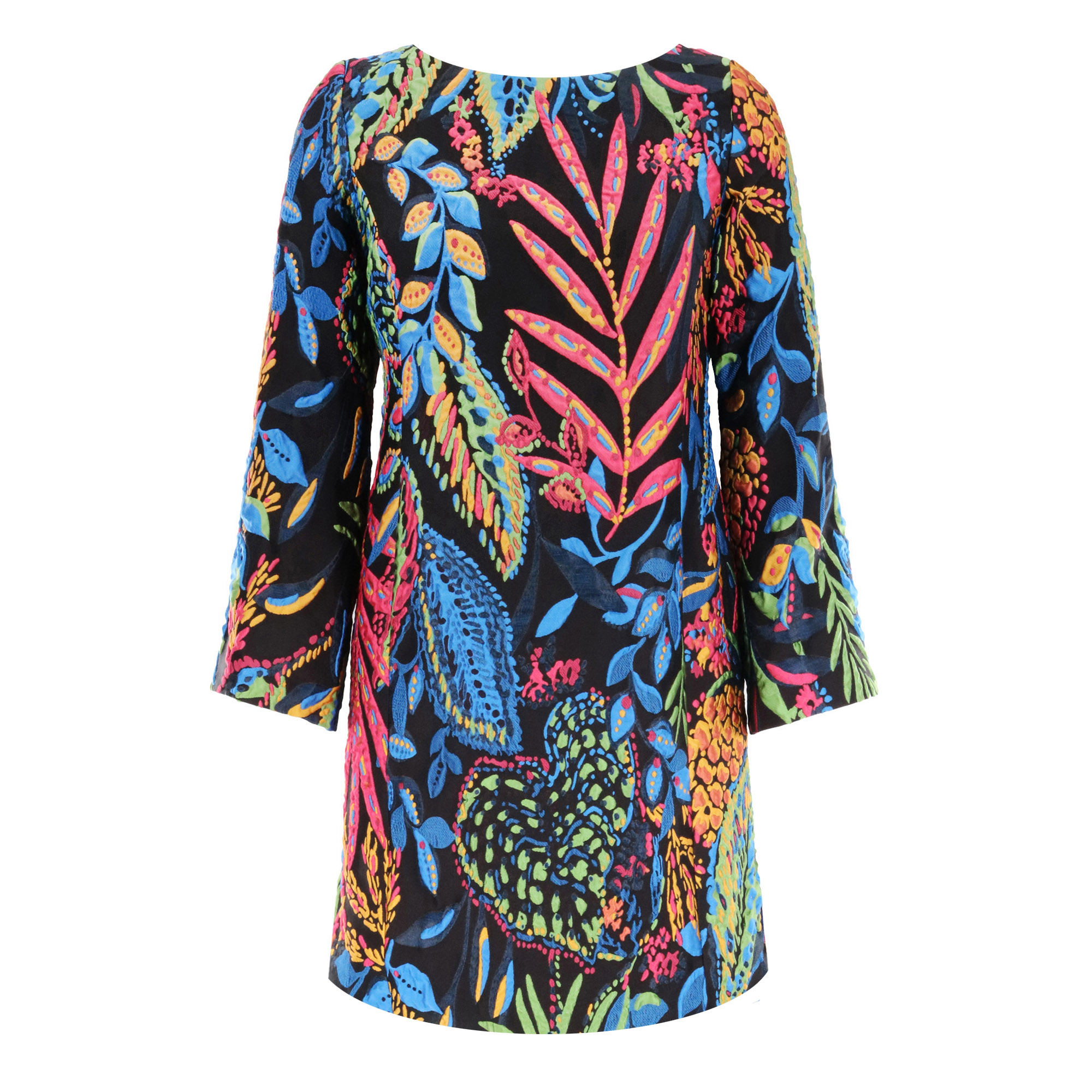 Jungle Jacquard Bell Sleeve Sheath Dress