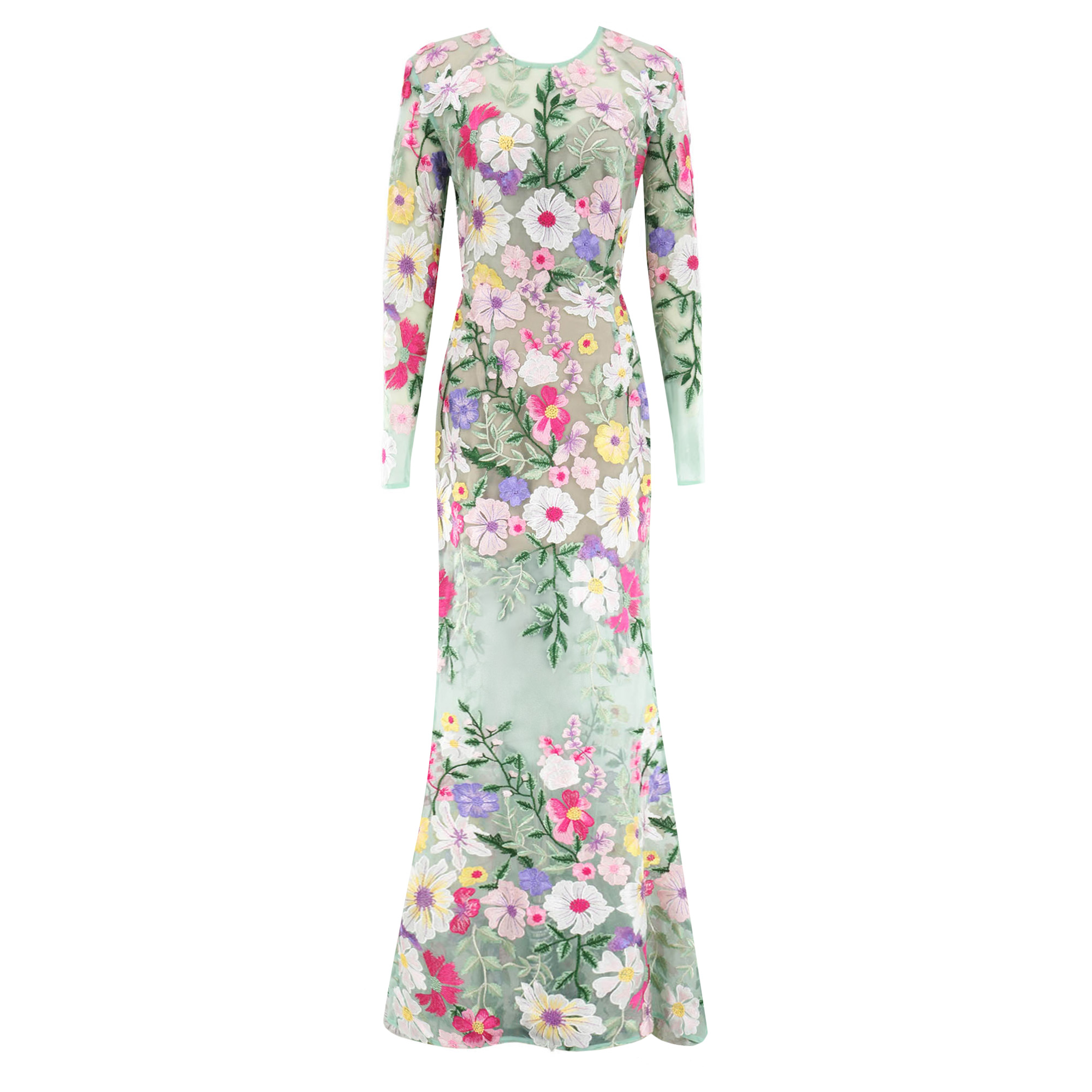 Juliette 3D Floral Embroidered Long Sleeve Gown