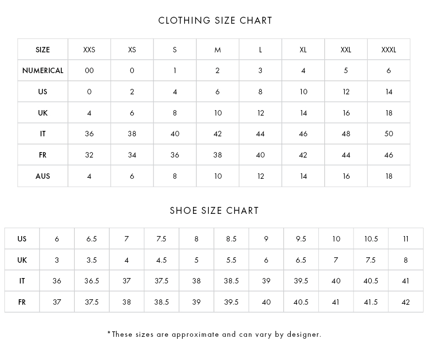 Combined sizing chart